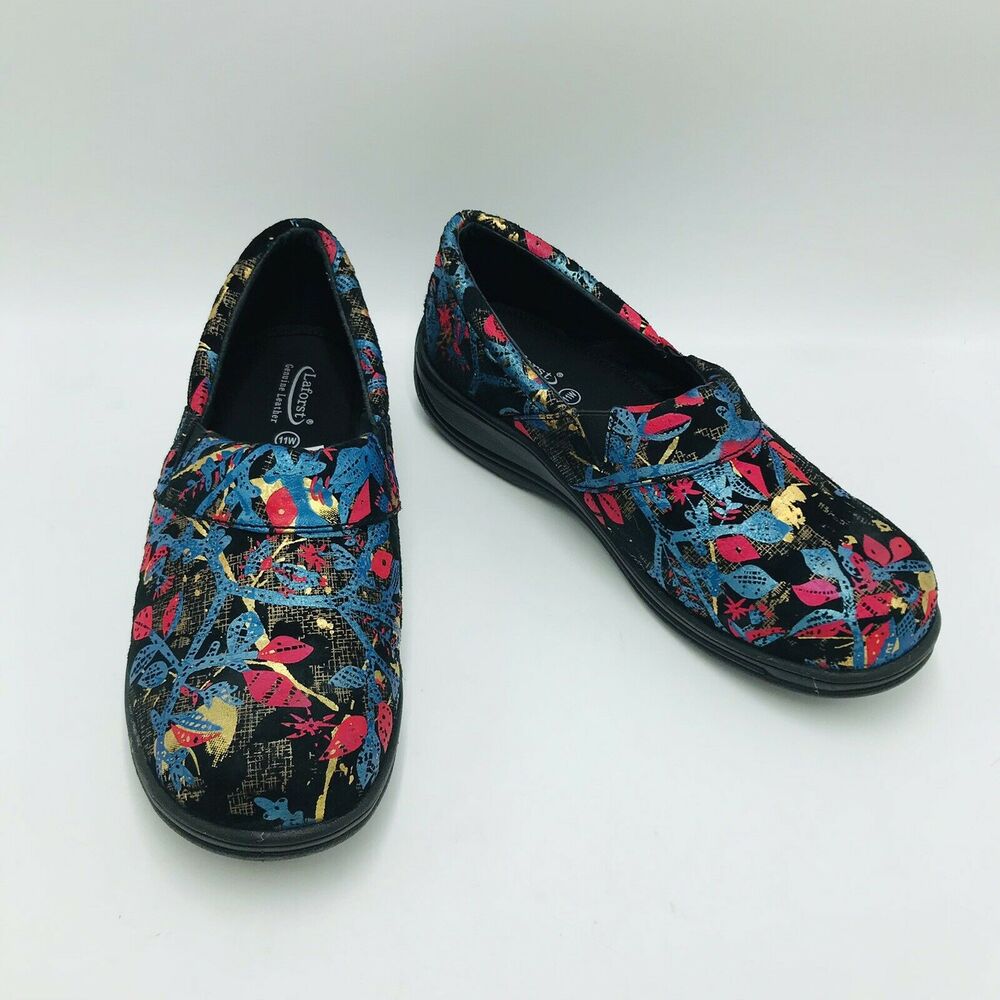 Laforst Women's 11 Wide Clogs Slip On Colorful Leather Comfort Career Nurse Vet